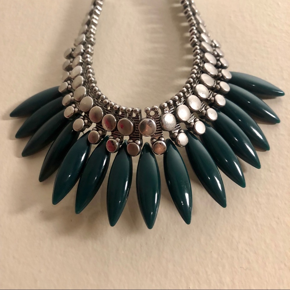 Silver and Green Bead Necklace